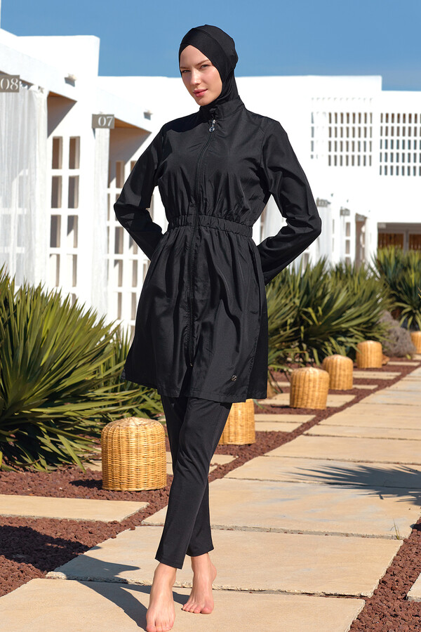 Full Cover Modest Swimwear Set 2404 in Black - Thumbnail