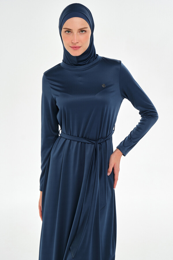 Full-Cover Modest Swimwear Set in Navy Blue - Thumbnail
