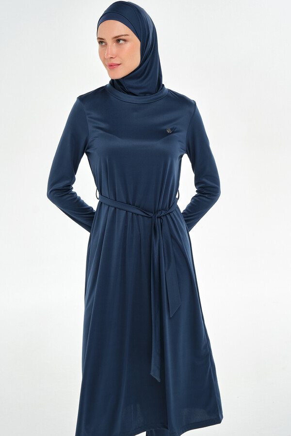 Full-Cover Modest Swimwear Set in Navy Blue - Thumbnail