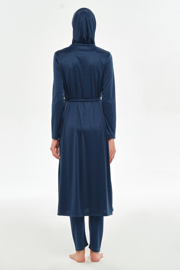 Full-Cover Modest Swimwear Set in Navy Blue - Thumbnail