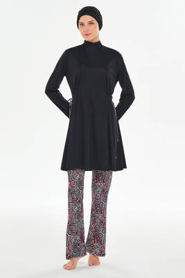 Rozamay - Full-Cover Modest Swimwear Set with Tunic and Patterned Bottom (1)