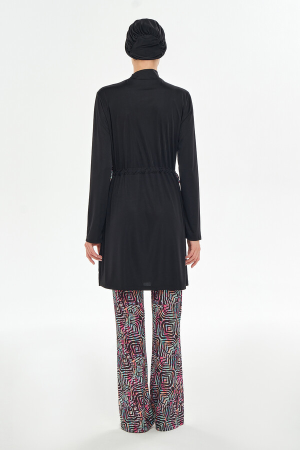 Full-Cover Modest Swimwear Set with Tunic and Patterned Bottom - Thumbnail