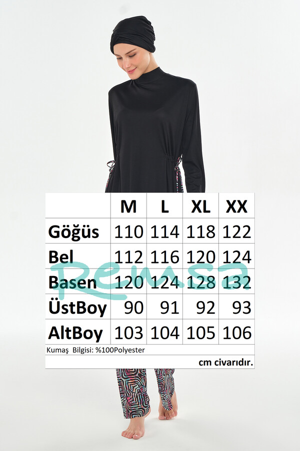 Full-Cover Modest Swimwear Set with Tunic and Patterned Bottom - Thumbnail
