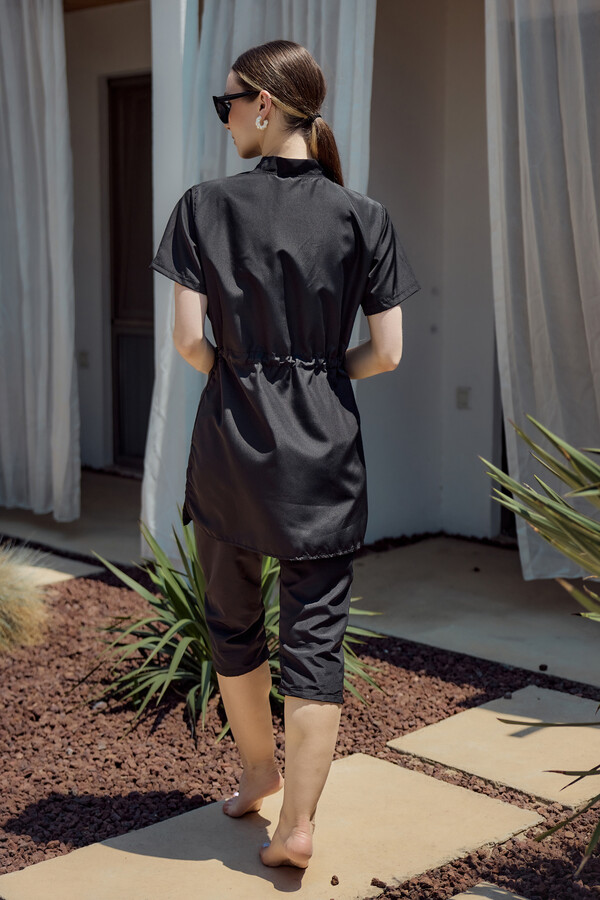 Full-Cover Parachute Short-Sleeve Semi-Covered Swimwear Set - Thumbnail