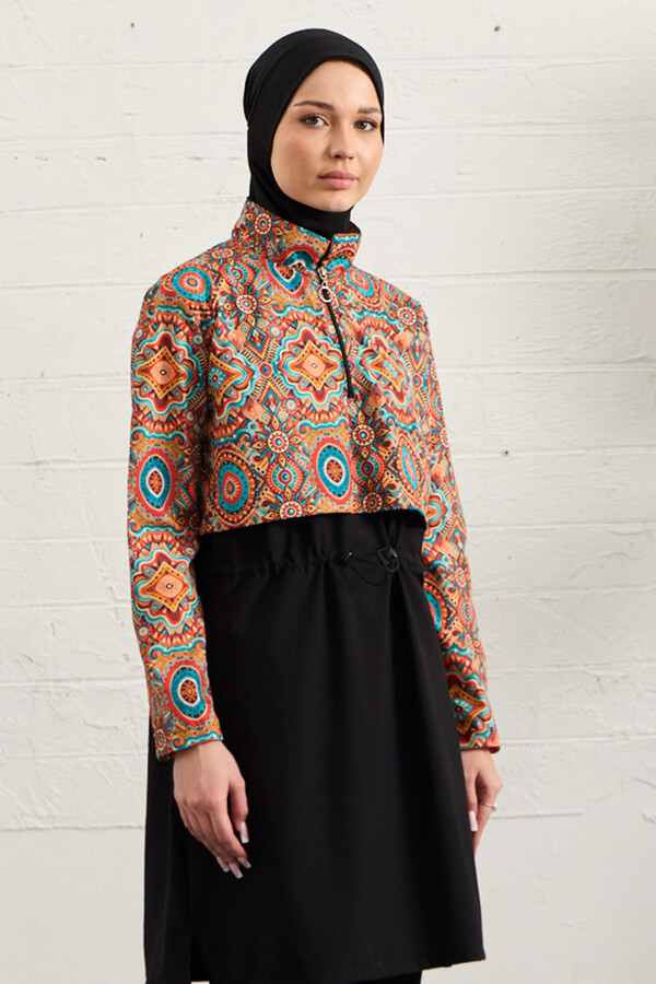 Full Cover Sport Lycra Modest Swimsuit Set Black 1527-178 - Thumbnail