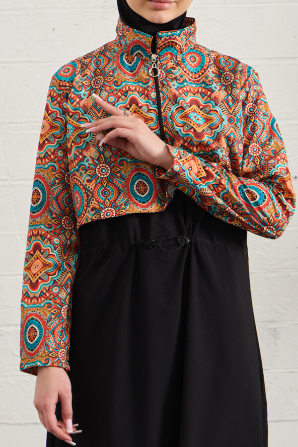 Full Cover Sport Lycra Modest Swimsuit Set Black 1527-178 - Thumbnail