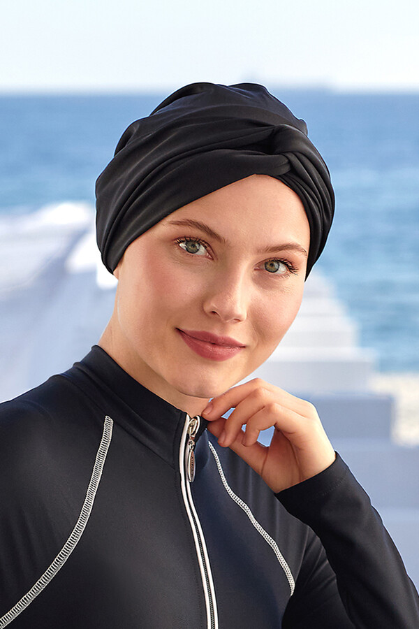Full-Cover Swimwear Bone in Black RB006-1 - Thumbnail