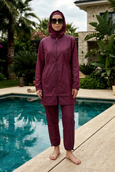 Haliç Mayo - Full-Cover Swimwear Set in Burgundy/Plum Tones