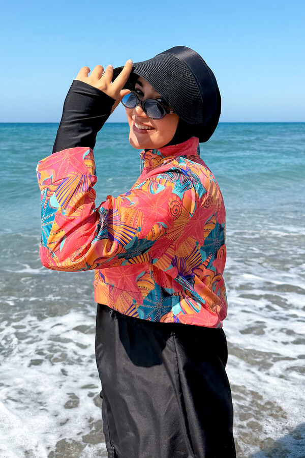 Full-Cover Swimwear Set Hale Tropical Print - Thumbnail