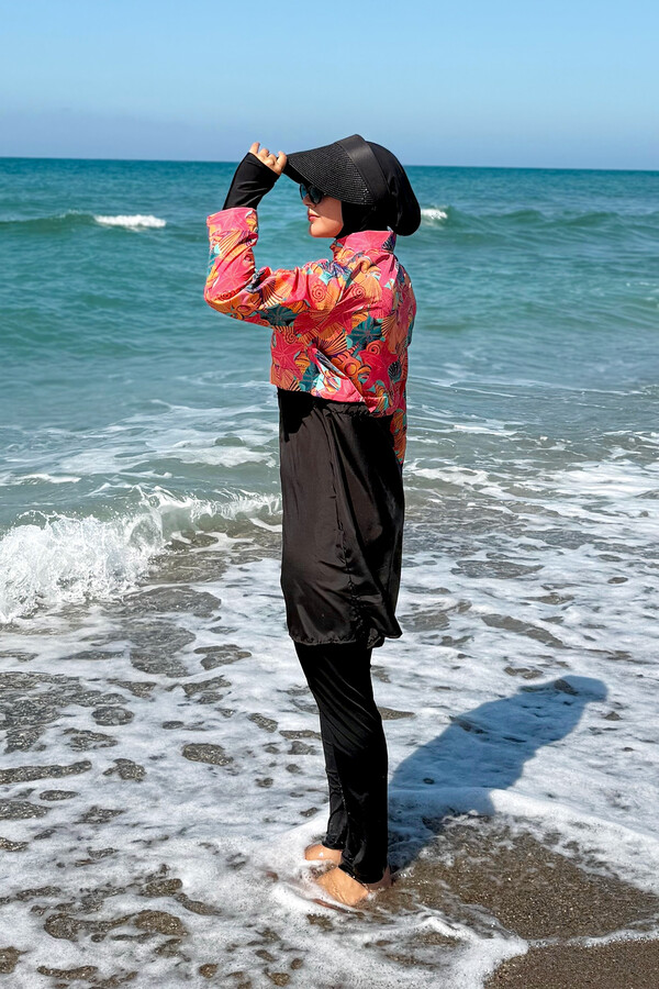Full-Cover Swimwear Set Hale Tropical Print - Thumbnail