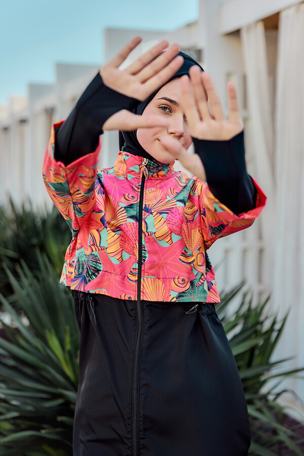 Full-Cover Swimwear Set Hale Tropical Print - Thumbnail