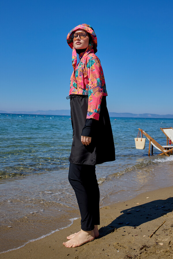 Full-Cover Swimwear Set Hale Tropical Print - Thumbnail