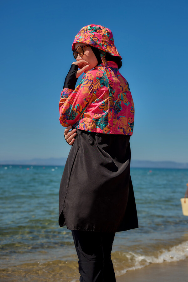 Full-Cover Swimwear Set Hale Tropical Print - Thumbnail