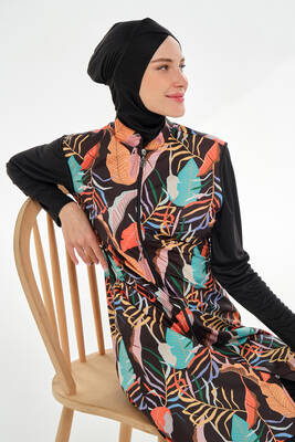 Rozamay - Full-Cover Swimwear Set with Tropical Print (1)
