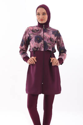Remsa - Full Coverage Burkini Pera 2322 Floral Purple Remsa - Full Coverage Burkini Pera 2322 Floral Purple