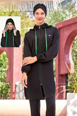 Adasea - Full Coverage Hijab Swimsuit Ronına 4579 Black Adasea - Full Coverage Hijab Swimsuit Ronına 4579 Black