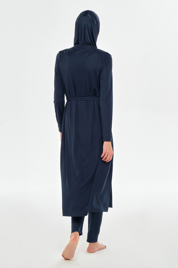 Full-Coverage Long Modest Swimwear Set in Navy Blue - Thumbnail