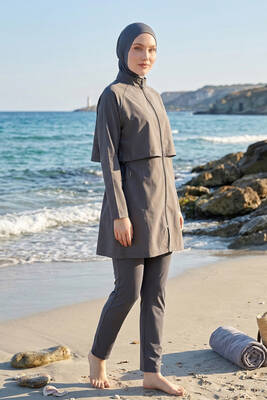 Haliç Mayo - Full Coverage Long Sleeve Modest Swimsuit Set 6201 Anthracite
