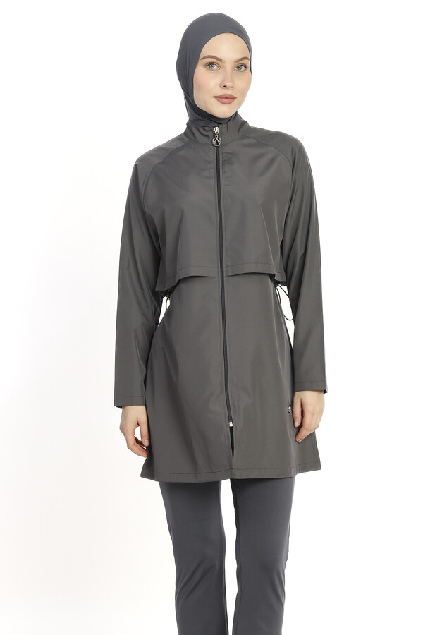 Full Coverage Long Sleeve Modest Swimsuit Set 6201 Anthracite - Thumbnail