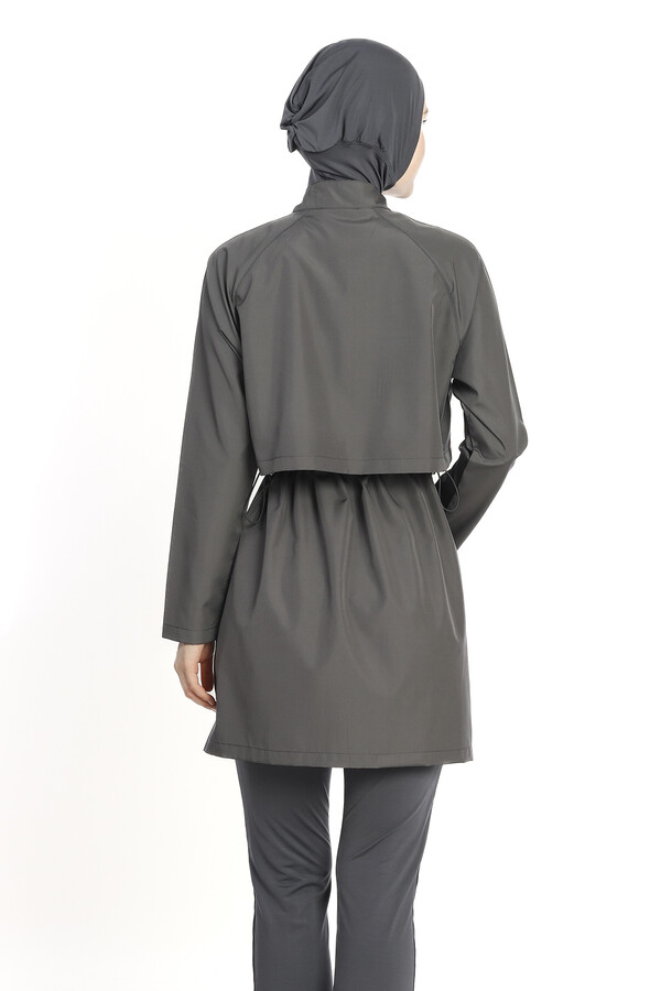 Full Coverage Long Sleeve Modest Swimsuit Set 6201 Anthracite - Thumbnail