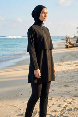 Haliç Mayo - Full Coverage Long Sleeve Modest Swimsuit Set 6201 Black