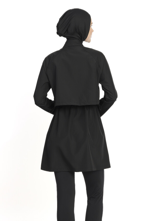 Full Coverage Long Sleeve Modest Swimsuit Set 6201 Black - Thumbnail