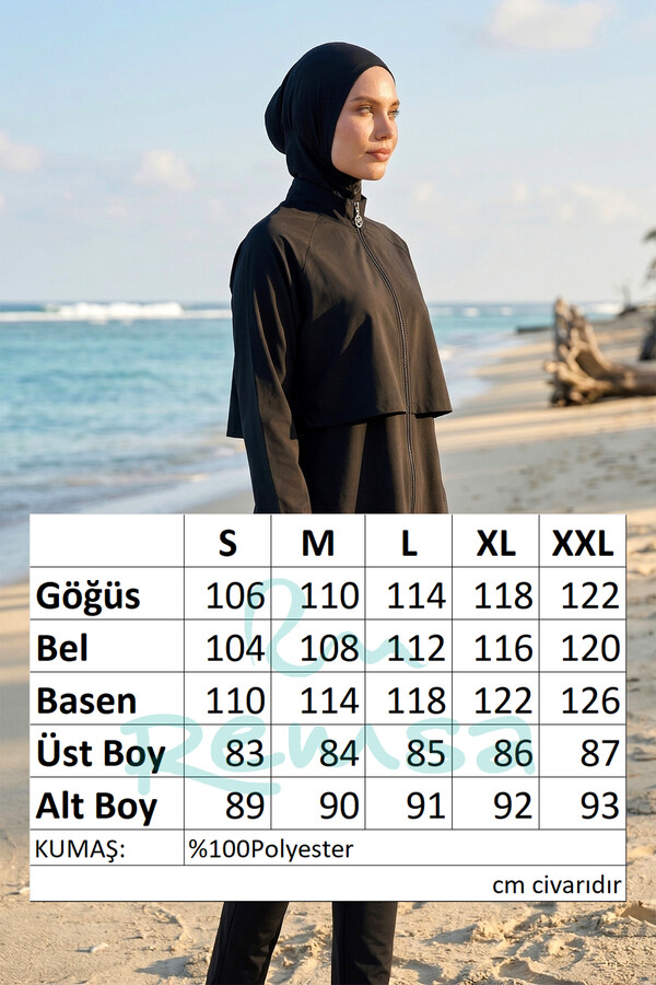 Full Coverage Long Sleeve Modest Swimsuit Set 6201 Black - Thumbnail