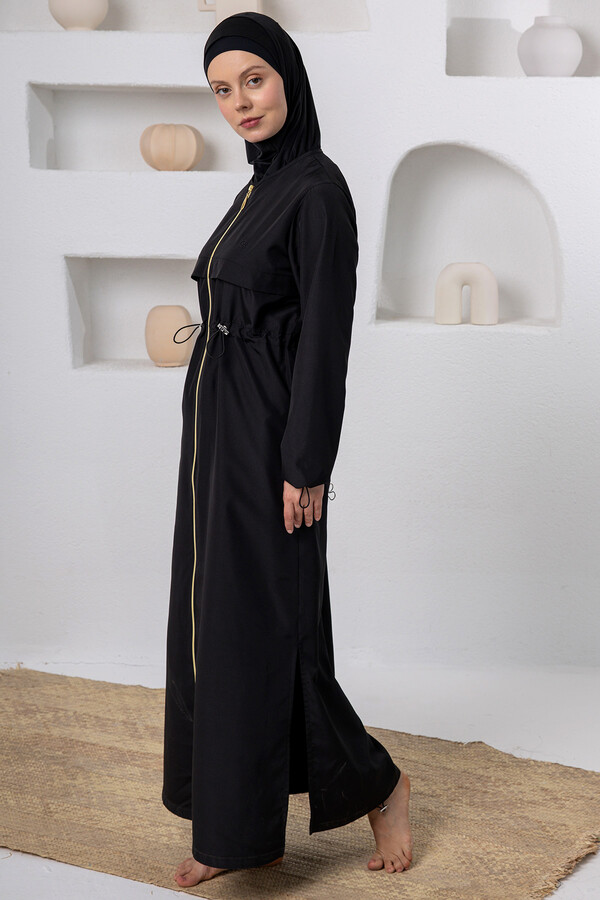 Full Coverage Long Sleeve Modest Swimsuit Set in Black - Thumbnail
