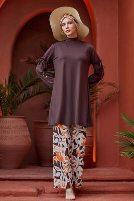Maresiva - Full Coverage Lycra Wide-Leg Modest Swimsuit Set in Brown