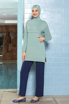 Armes - Full-Coverage Lycra Swimsuit with Front Pocket 1254 Mint Armes - Full-Coverage Lycra Swimsuit with Front Pocket 1254 Mint