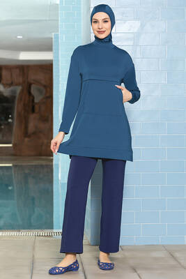 Armes - Full-Coverage Lycra Swimsuit with Front Pocket 1254 Petrol Armes - Full-Coverage Lycra Swimsuit with Front Pocket 1254 Petrol