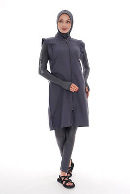 Emayo - Full Coverage Modest Swimsuit 2511 Bahar Grey Emayo - Full Coverage Modest Swimsuit 2511 Bahar Grey