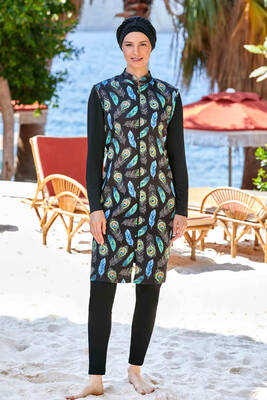 Rozamay - Full Coverage Modest Swimsuit Ahvi 9267 Black Rozamay - Full Coverage Modest Swimsuit Ahvi 9267 Black