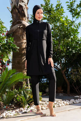Remsa - Full Coverage Modest Swimsuit With Front Zip 25204-1 Black Remsa - Full Coverage Modest Swimsuit With Front Zip 25204-1 Black