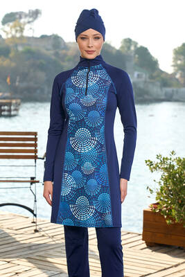 Remsa - Full Coverage Modest Swimsuit with Lycra 24924 Navy Remsa - Full Coverage Modest Swimsuit with Lycra 24924 Navy