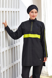 Adasea - Full Coverage Modest Swimsuit With Parachute Fabric Hanley 1502 Black