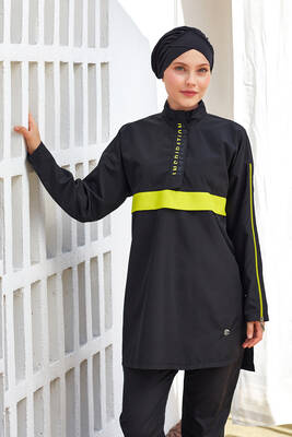 Adasea - Full Coverage Modest Swimsuit With Parachute Fabric Hanley 1502 Black Adasea - Full Coverage Modest Swimsuit With Parachute Fabric Hanley 1502 Black