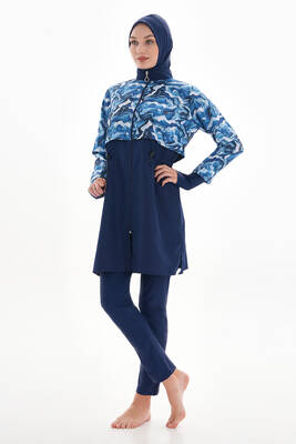 Remsa - Full Coverage Modest Swimsuit Pera Granit 2322 Navy Blue With Marble Print (1) Remsa - Full Coverage Modest Swimsuit Pera Granit 2322 Navy Blue With Marble Print (1)
