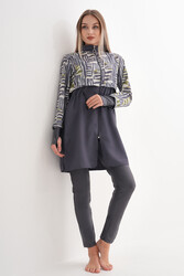 Remsa - Full Coverage Modest Swimsuit Pera Patterned 2322 Grey With Abstract Print