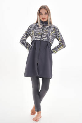 Remsa - Full Coverage Modest Swimsuit Pera Patterned 2322 Grey With Abstract Print (1) Remsa - Full Coverage Modest Swimsuit Pera Patterned 2322 Grey With Abstract Print (1)