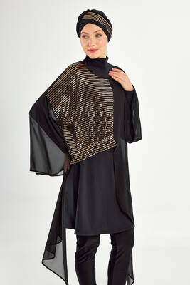 Adasea - 3-Piece Full Coverage Modest Swimsuit With Sequin Cape Jorie 1128 Black (1) Adasea - 3-Piece Full Coverage Modest Swimsuit With Sequin Cape Jorie 1128 Black (1)