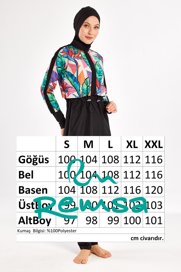 Full Coverage Modest Swimsuit Set in Black 1411 - Thumbnail