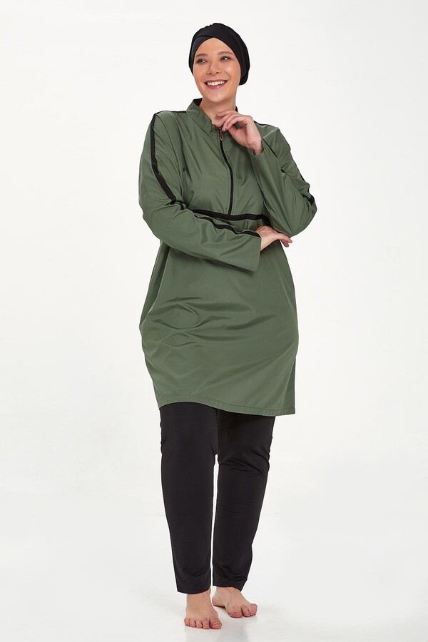 Plus Size Full Coverage Burkini Morgan Battal 1427 Khaki - Thumbnail