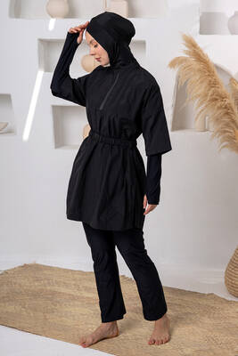 Adasea - Full Coverage Modest Swimsuit Set with UV Protection and Vest Detail, Black 1306 (1)