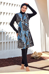 Adasea - Full Coverage Modest Swimsuit Set with Long Sleeve Tunic in Black