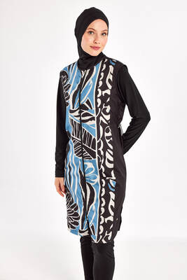 Adasea - Full Coverage Modest Swimsuit Set with Long Sleeve Tunic in Black (1)