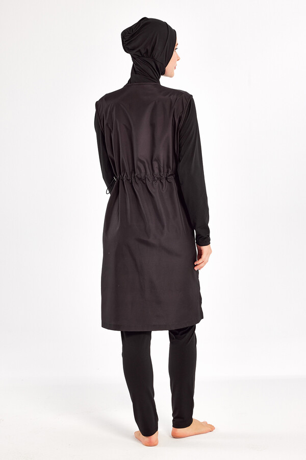 Full Coverage Modest Swimsuit Set with Long Sleeve Tunic in Black - Thumbnail