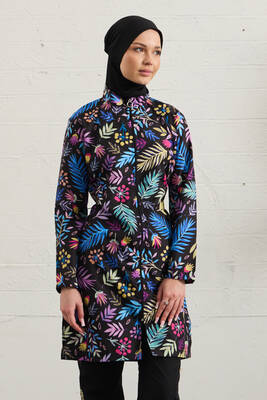 Remsa - Full Coverage Modest Swimsuit With Parachute Fabric 1326-249 Black (1) Remsa - Full Coverage Modest Swimsuit With Parachute Fabric 1326-249 Black (1)