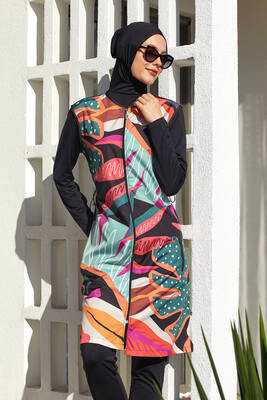 Adasea - Full Coverage Modest Swimsuit With Parachute Tunic 1304 Black Adasea - Full Coverage Modest Swimsuit With Parachute Tunic 1304 Black