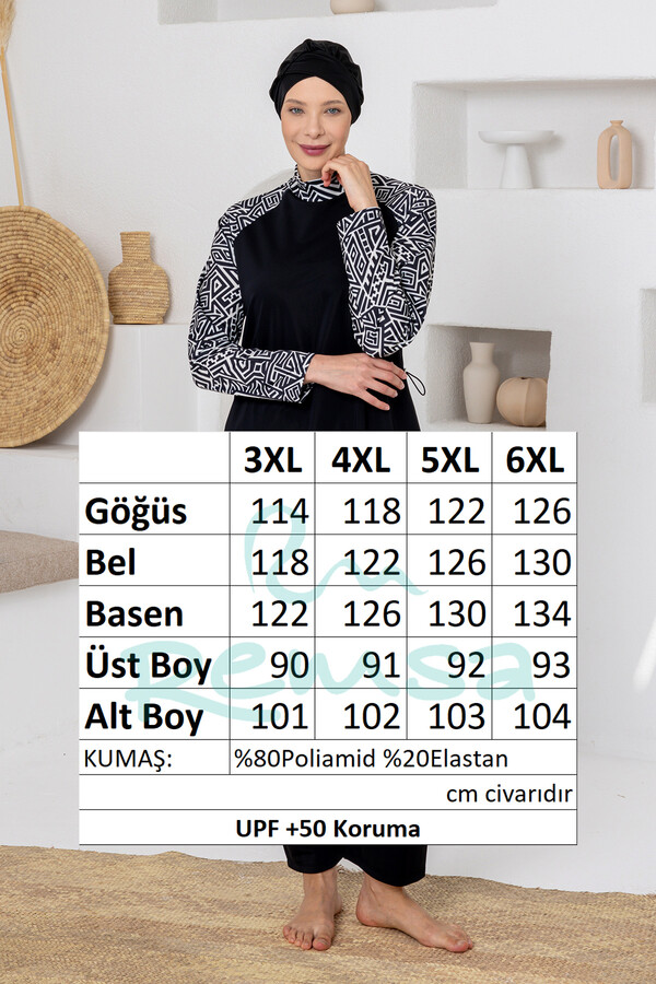 Full Coverage Plus Size Lycra Modest Swimsuit Set in Black 1801 - Thumbnail